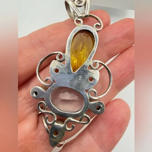 2.5" long, faceted multi-gemstone and sterling silver pendant! - Picture 5 of 10